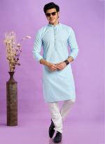 Art Silk Ice Blue Festival Wear Jacquard Kurta Pajama